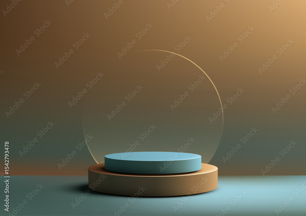 Poster modern cylindrical podium display with translucent arch on gradient teal bronze background product s