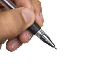 close up of male hand holding ballpoint isolated on white background. transparent png