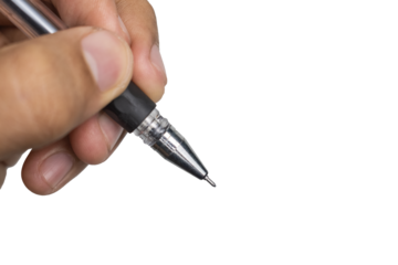 close up of male hand holding ballpoint isolated on white background. transparent png