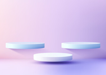 3d product podium mockup showcase display shelf blue white pink purple gradient background floating shadow modern minimalist