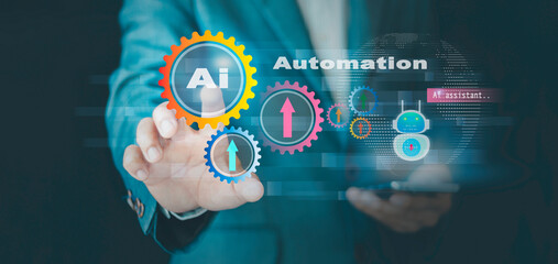 Businessmen use agentic AI assistant, productivity tools, Automation unlocks possibilities, transforming network connections, driving efficiency, innovation, and groundbreaking technology