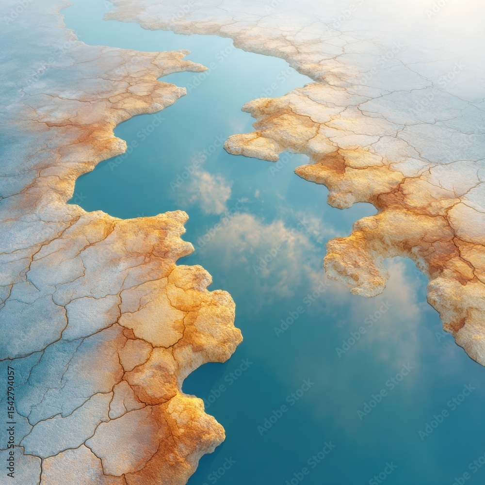 Aufkleber aerial view of tidal flooding with cracked mudflats and reflective water channels highlighting coast