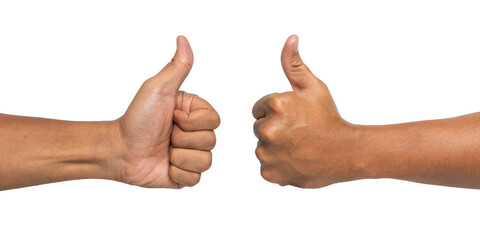 front and back side of male hand of thumb up sign gesture isolated on white background. transparent png