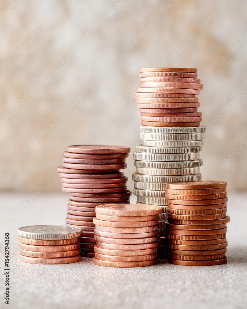 Aufkleber stacked coins tower representing tangible assets for structured wealth building and financial securi