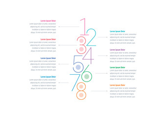 Infographic template with colorful numbers. Eight options numeric information template. Infographic template for business, education, industry, technology world. Information template for annual report