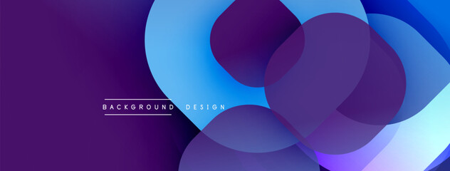 Abstract background features overlapping circles, gradients. Purple, blue hues create modern design. Text reads background design.