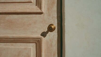 Close-up of rustic wooden door with ornate brass knob and textured grain capturing traditional craftsmanship and timeless architectural heritage design