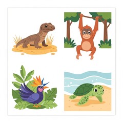 Baby Animals of Indonesia and Their Native Habitats – Vector Set