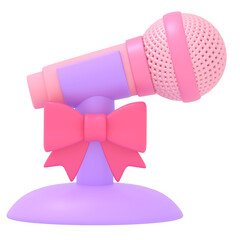 ピンクのマイクとリボンのついたマイクスタンド