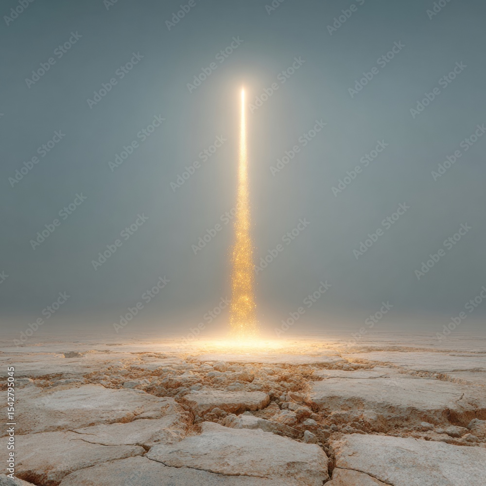 Aufkleber futuristic rocket launch over cracked earth surface with glowing exhaust trail symbolizing space exp