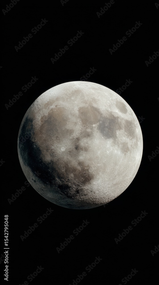 Poster detailed full moon satellite icon with crater surface and lunar maria patterns on transparent backgr