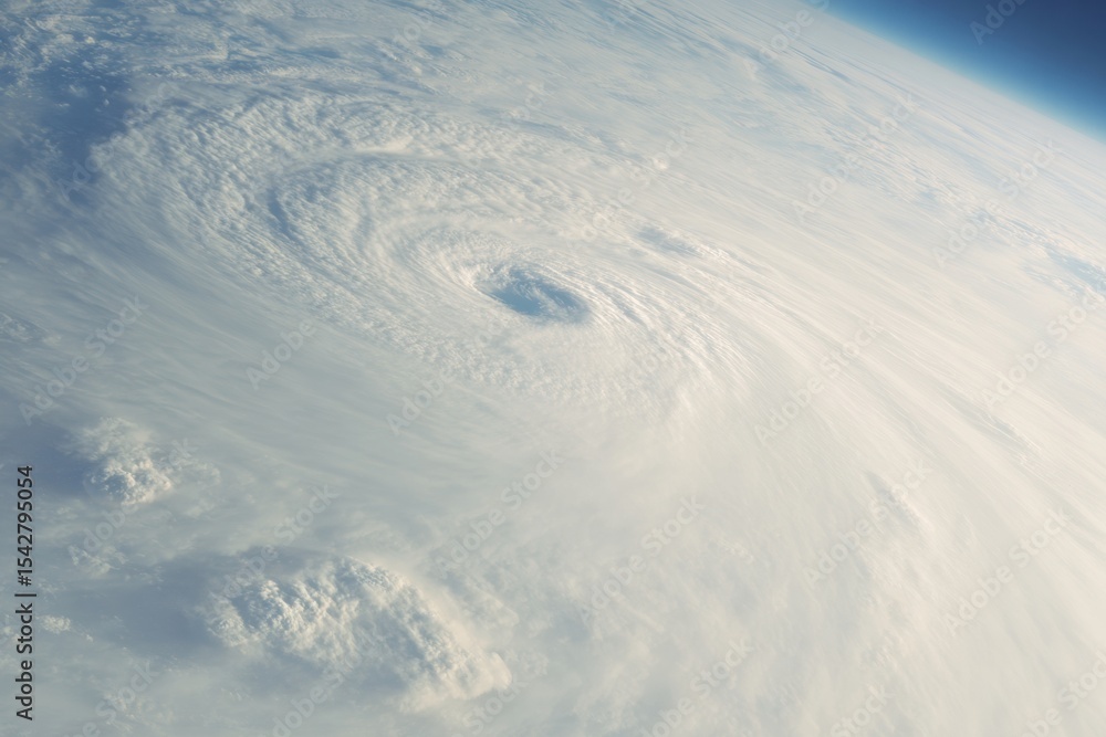 Aufkleber Satellite View of Massive Hurricane Eye with Swirling Cloud Patterns Over Ocean for Climate Research and Disaster Preparedness in Tech-Driven Weather Monitoring