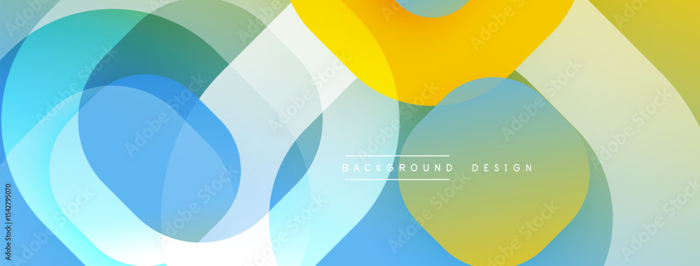 Poster abstract geometric shapes overlap. blue, yellow hues dominate design. modern aesthetic, clean lines 