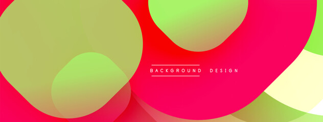 Abstract vibrant design features overlapping circles. Colors blend from pink, green, yellow creating dynamic visual effect. Text reads background design.