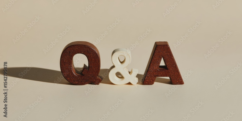 Poster FAQ Concept with Wooden Q and A Blocks and Question Mark on Neutral Surface in Dynamic Grid Pattern for Clear Customer Support and Business Communication