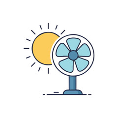 Flat summer sale icon, Fan and Sun, vector illustration, on white background, suitable for infographic design and applications