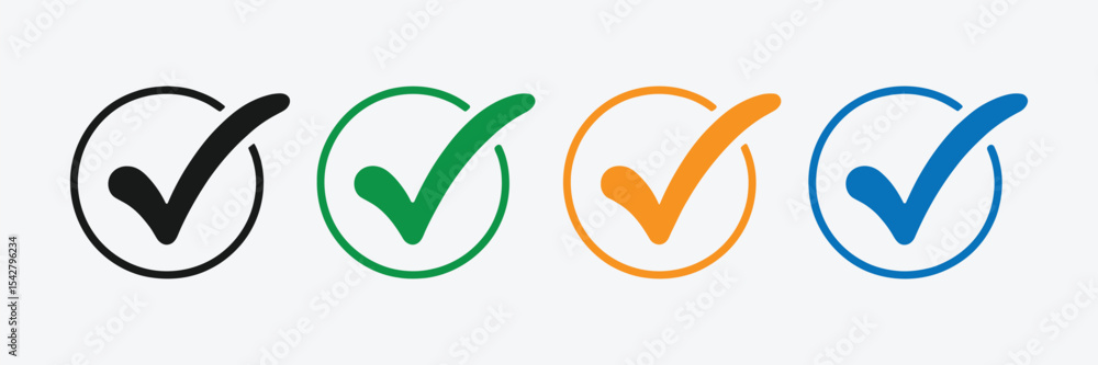 Poster four colorful check marks in circles graphic design elements