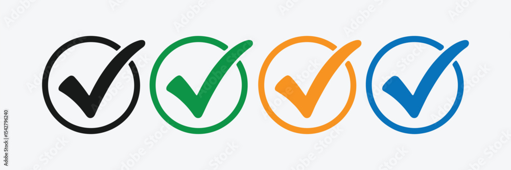 Poster four colorful check marks in circles graphic design elements