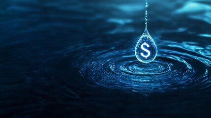 Dollar sign in water drop falls symbolizing crisis money