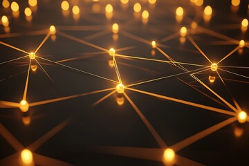 Abstract network connection with golden dots and lines for technology or science concept