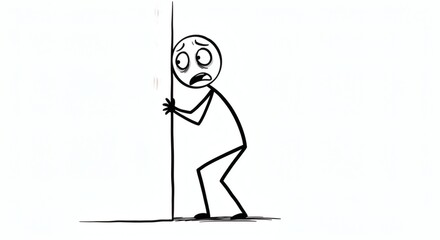 Anxious Stick Figure Hiding Behind a Wall Illustration of Fear and Anxiety