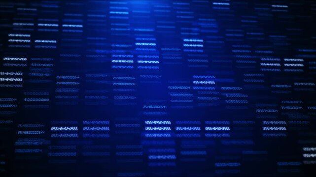 Blue Binary Data Software Programming Machine Code Background. Random Program Code. Digital Data Technology. Random Binary Data Matrix Wide Technology innovation background, global business solution