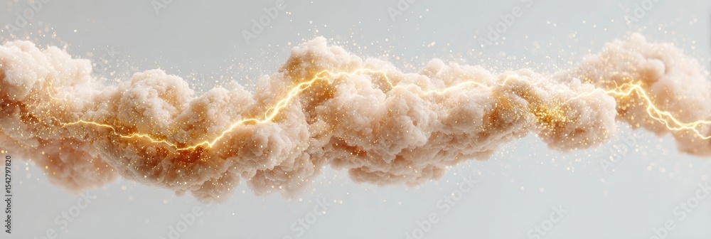 Poster dynamic electric spark arc with golden glitter effect in soft cloudscape - high-definition innovatio