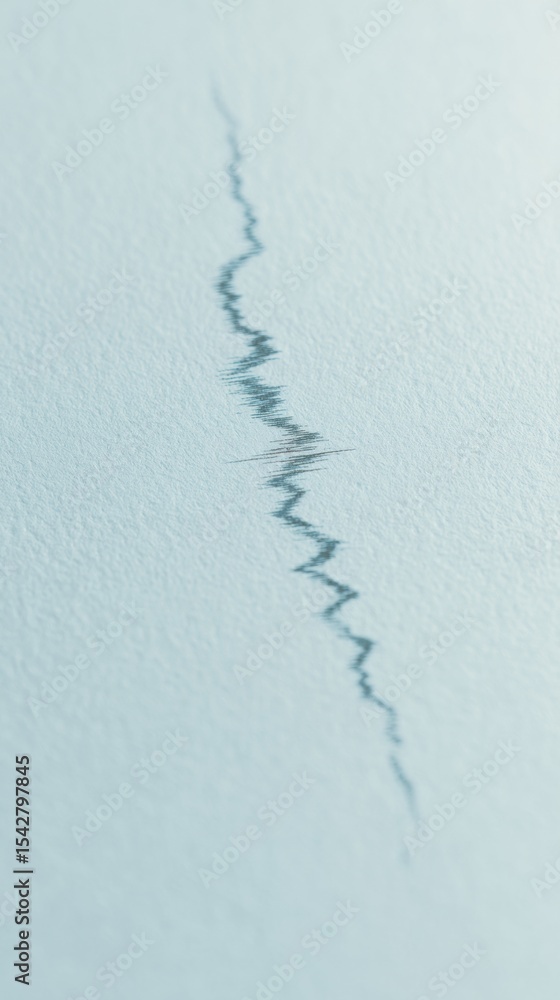 Poster close-up earthquake seismograph needle drawing tremor lines on paper for scientific monitoring and s