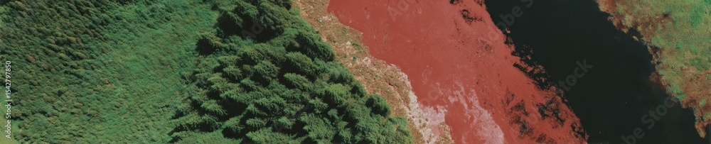 Poster aerial view of contrasting flooded and drought landscapes showing environmental transition line for 