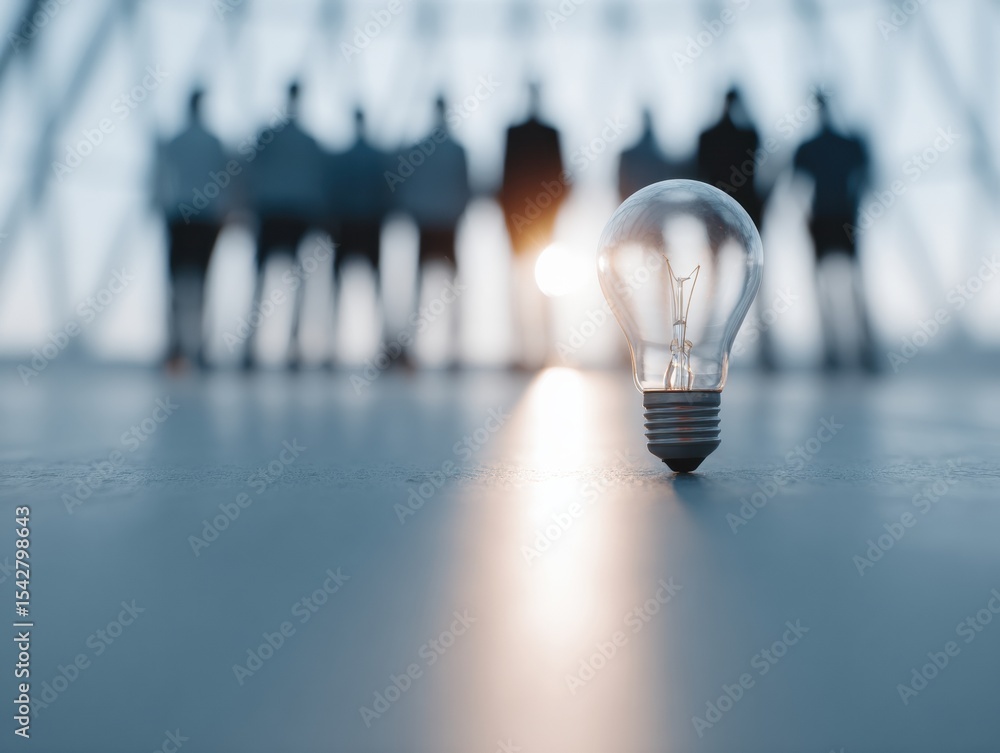 Aufkleber collaborative innovation concept with lightbulb and business team silhouettes in industrial space fe