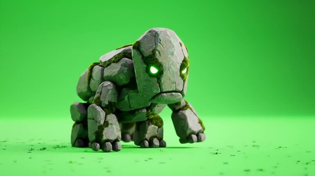 Stone Golem Creature Design 3D Model of a Small, Adorable Rock Monster with Glowing Eyes - Digital Art