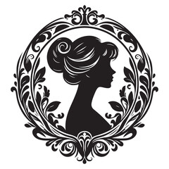 Vector silhouette set of cameo woman on white background, Vector Illustration.
