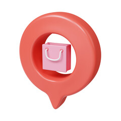 Shopping convenience with a speech bubble and bag icon. 3D render illustration
