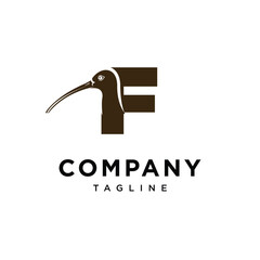 Letter F Curlew bird Logo Icon Vector