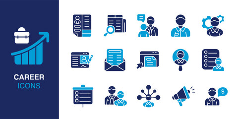 Career icon set. Containing resume, manager, job interview, skills chart, application, and more. Solid vector icons collection. Vector illustration.