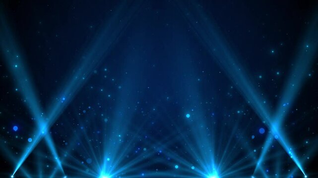 Blue spotlight loop live staging, illuminating Light bulbs for the stage. Light bulb background. Flashes, paparazzi. Stage with spot lighting, shining empty holiday show, award Ceremony advertising