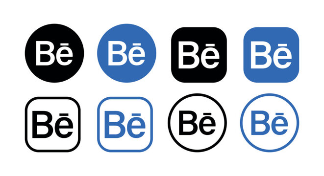Behance Logo Vector Icon Set. Solid, Outline, Monochrome and Blue Social Media Icons for Branding and UI Design