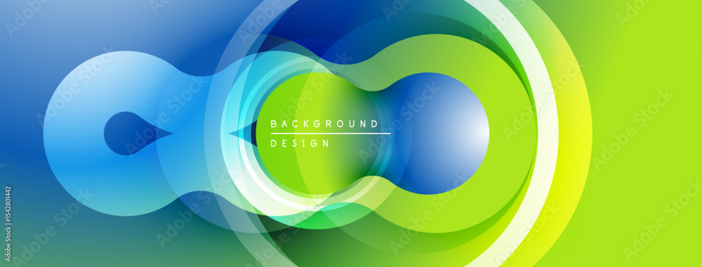 Poster abstract design features flowing shapes, vibrant blue, green hues. modern composition creates dynami