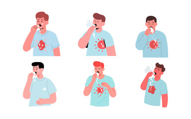 Flat Vector Illustration of Pneumonia Signs and Symptoms on White Background