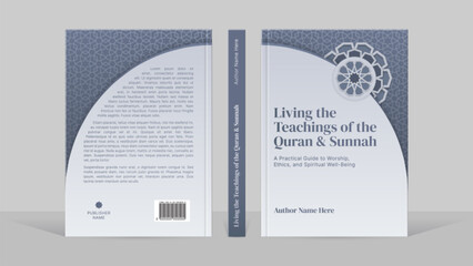 Islamic Arabic Style Grey Book Cover Template Design with Geometric Moroccan Design Elements