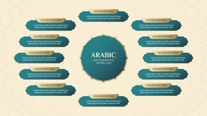 Islamic Infographic Design Template with 12 Data Points and Arabic Style Design Elements