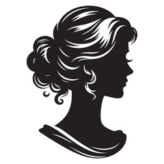 A black and white vector silhouette of a romantic cameo design with vintage charm on a white background.