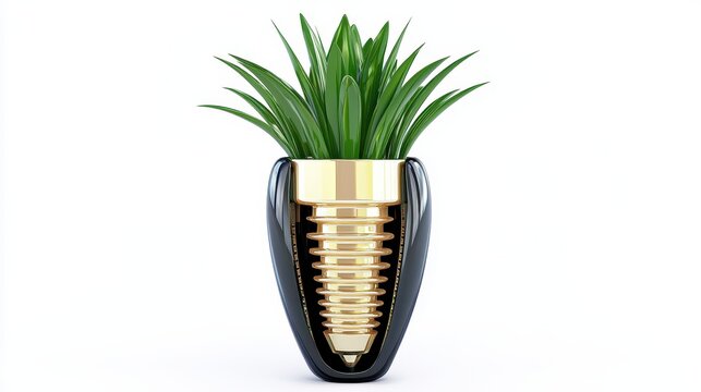 Modern Black and Gold Planter with Green Succulent