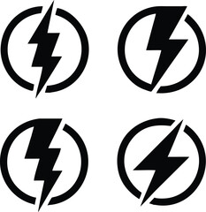 Lightning bolt icon set, Energy and thunder electricity symbol concept, Flash sign in the circle, vector Illustration