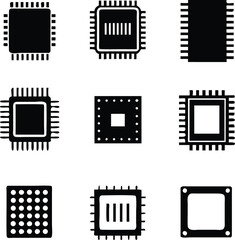 Central Processing Unit and Chips Icons Set. Vector