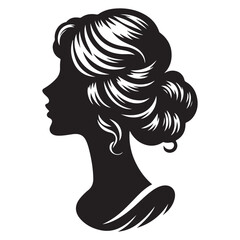 A black and white vector silhouette of a romantic cameo design with vintage charm on a white background.