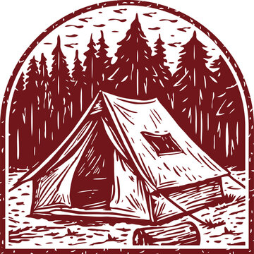 Beautiful Classic Hand Drawing Camping Illustration