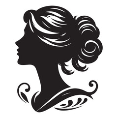 A black and white vector silhouette of a romantic cameo design with vintage charm on a white background.