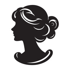 A black and white vector silhouette of a romantic cameo design with vintage charm on a white background.