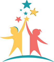 Children Education Logo - Happy Kids Education. Creative Children Reaching Star Education Logo. Happy kids logo vector illustration. kids concept vector illustration icon.